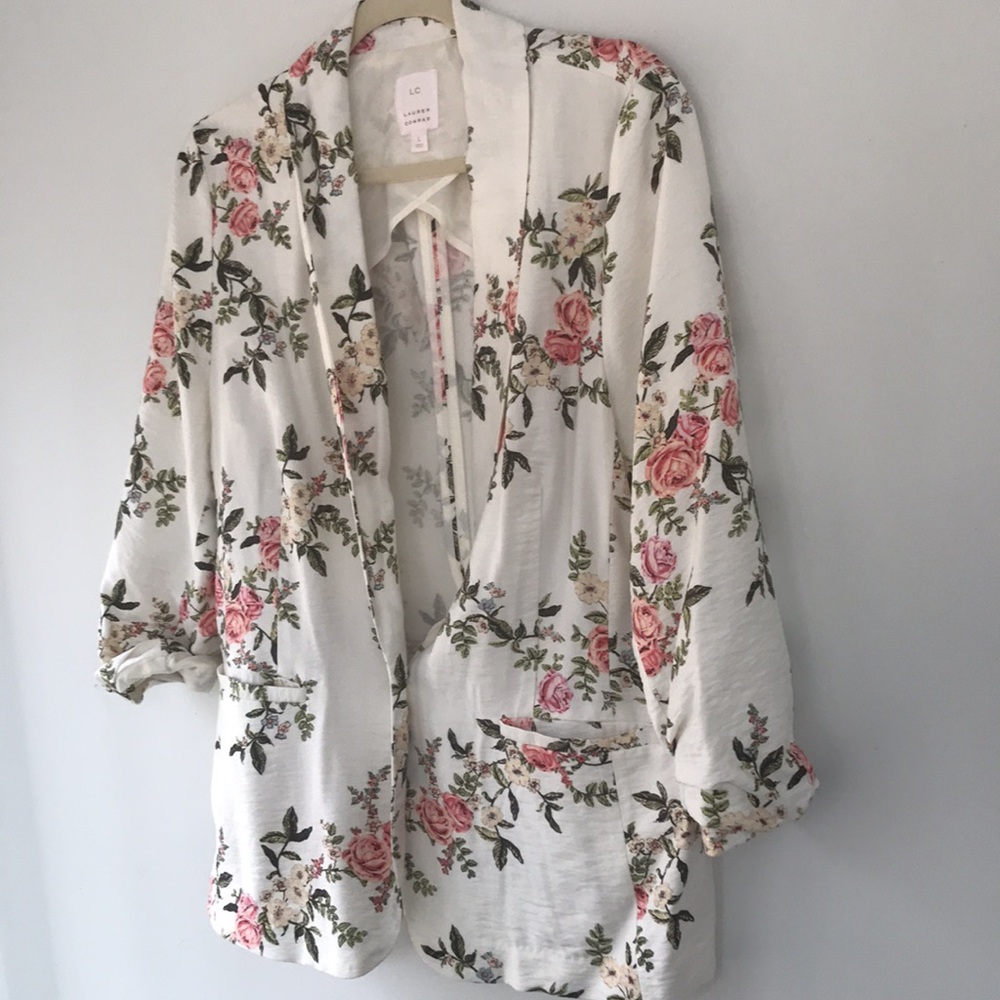 Lauren Conrad Spring Floral Light Cream Blazer One Button Closure size Large - Picture 2 of 7